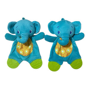 Lot of 2 Bright Starts Elephant Crinkle Teether Plush Lovey Baby Toy Blue 8”